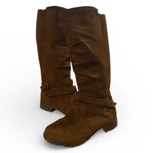 Unr8ed Danielle Women's Winter Boots 10WW Brown Faux Suede Side Zip Low Heel